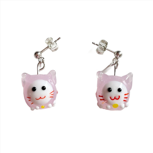 Sterling Silver Lampwork Cat Earrings